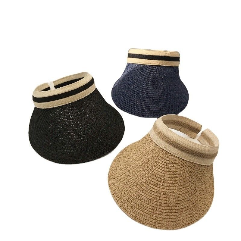 Sun Beach Leisure Visor Hat in Korean Straw Woven Design for Summer Outdoor Activities