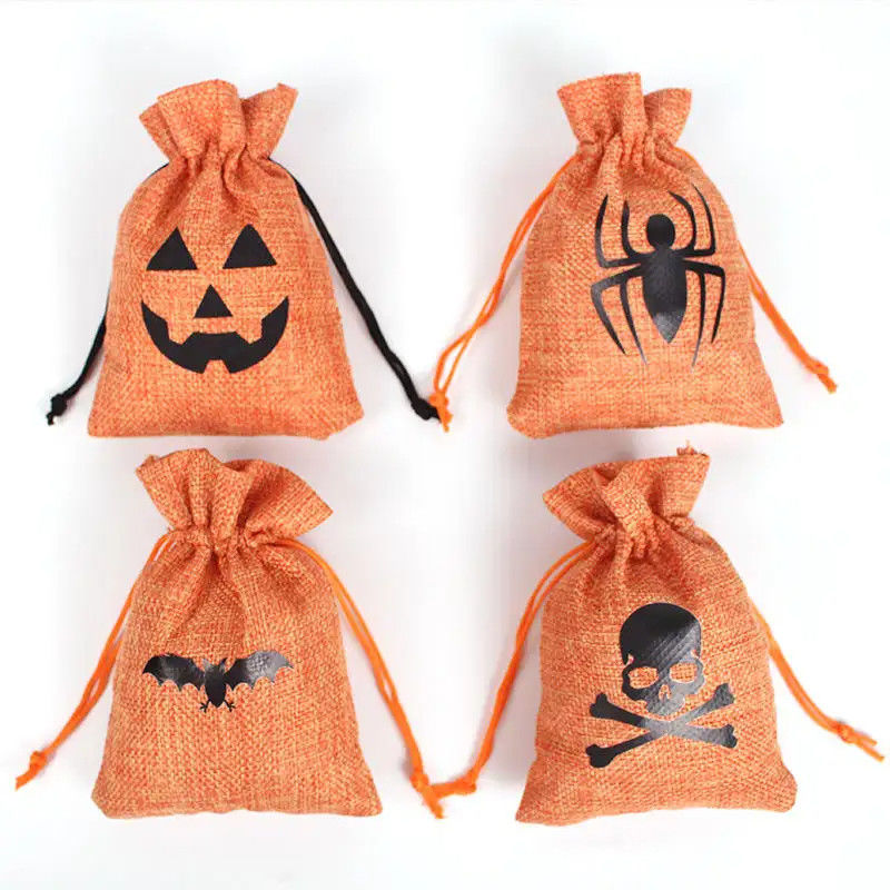 Shopping Pumpkin Gift Bag 9*12cm Orange Festival Halloween Drawstring Burlap Material