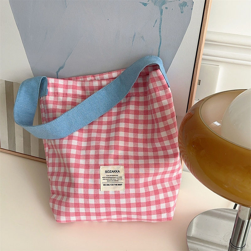 Customized Color Plaid Women's Monogram Shoulder Bag Large Capacity Gingham Tote Bag