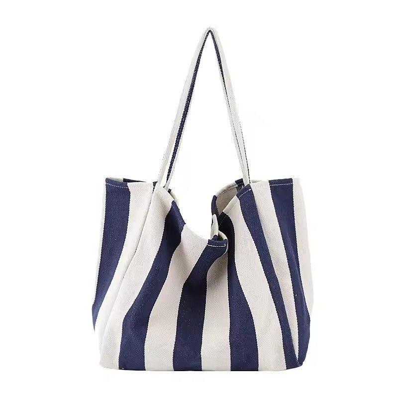Customized Color Cotton Canvas Bag for Shopping OEM/ODM Acceptable Striped Tote Bag