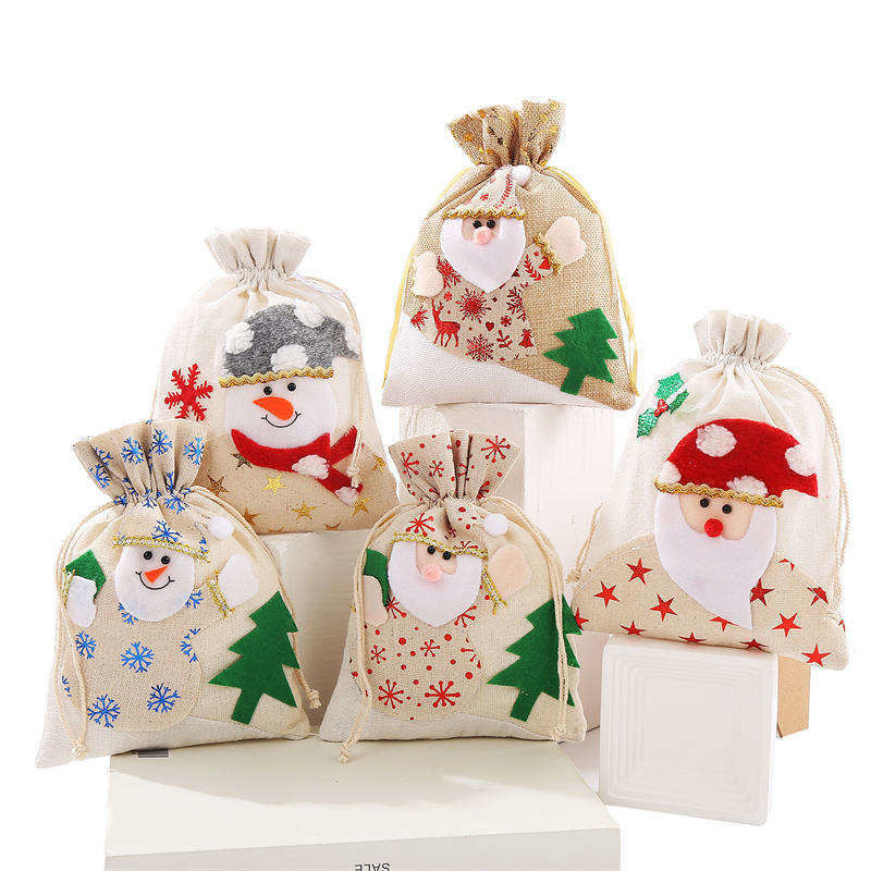 OEM/ODM Accepted Canvas Santa Cookie Bag for Christmas Ship Knitted Burlap Gifts Bags
