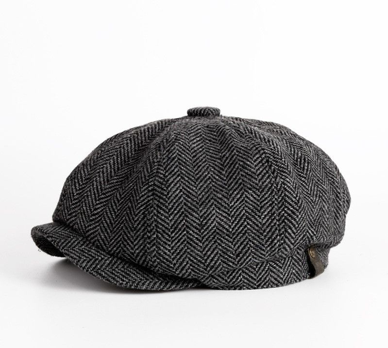 Spring and Autumn Men's Hat Plain Dyed Wool Beret with Retro England Octagonal Design