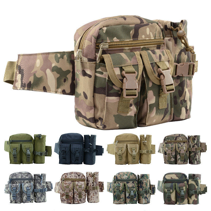 Customized Color Oem Men Camo Tactical Fanny Pack Utility Waist Bag With Water Bottle