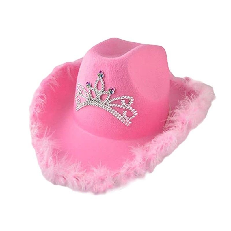 Feathered Border Pink Western Cowboy Hat with Light Pink Crown and Customizable Logo