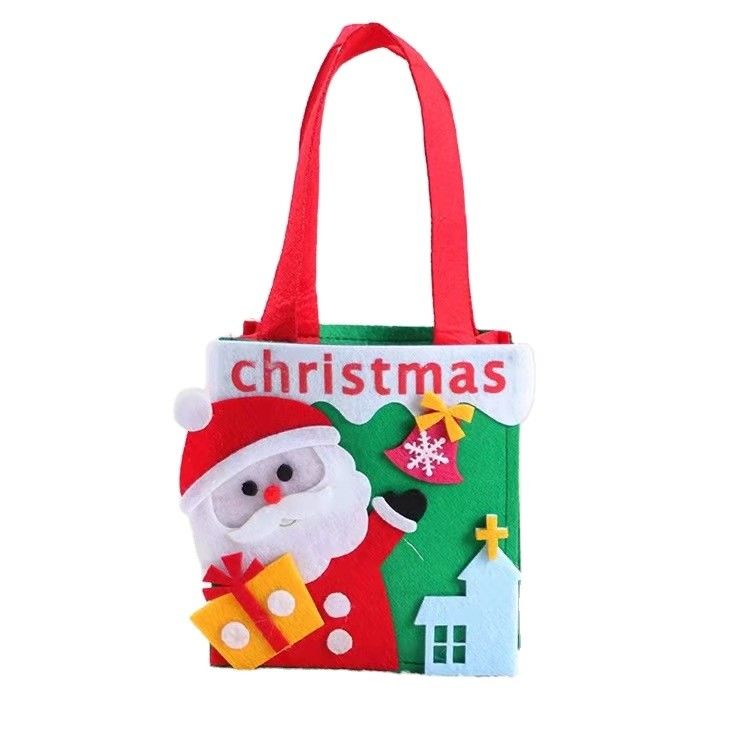 Customized Color Christmas Bag with Handmade Felt Santa Claus Snowman Reindeer Design