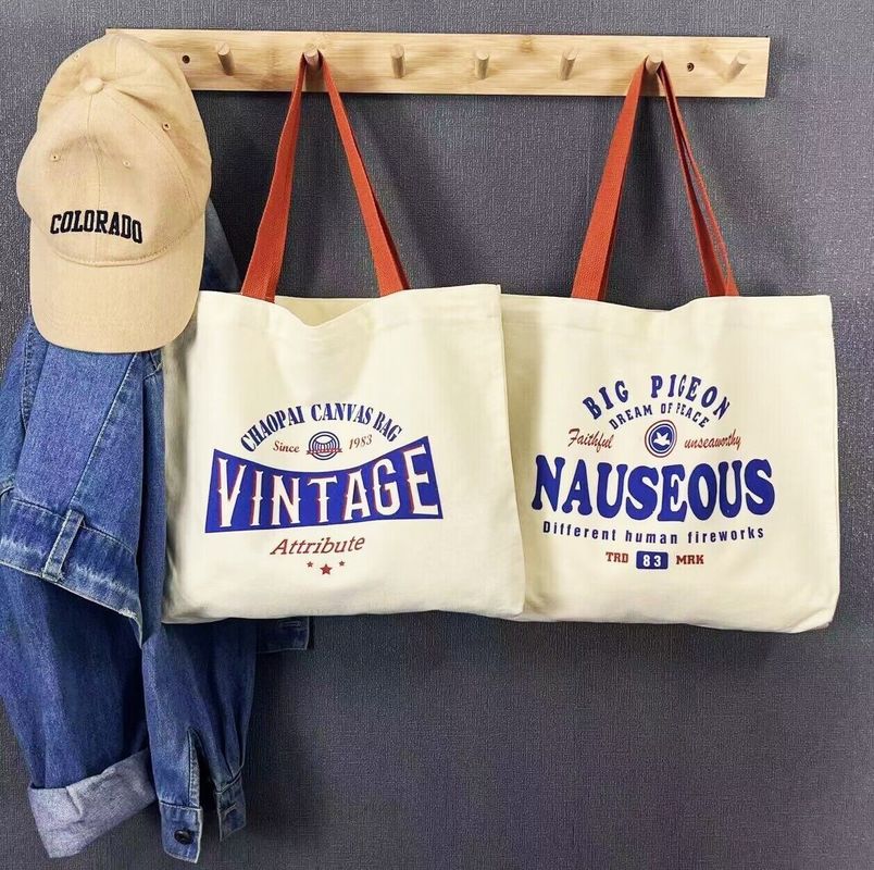 Handled Style Custom Full Printed Logo Big Canvas Tote Bag for Shopping and Beach