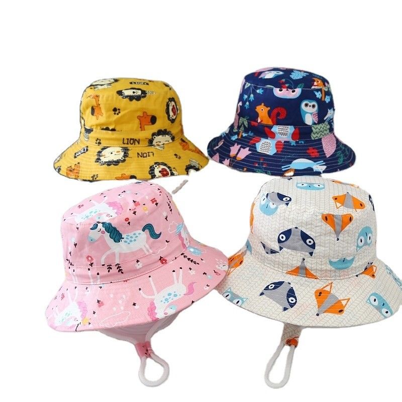 2022 Summer Plain Dyed Panama Children Cotton Cartoon Bucket Hat for Boys and Girls