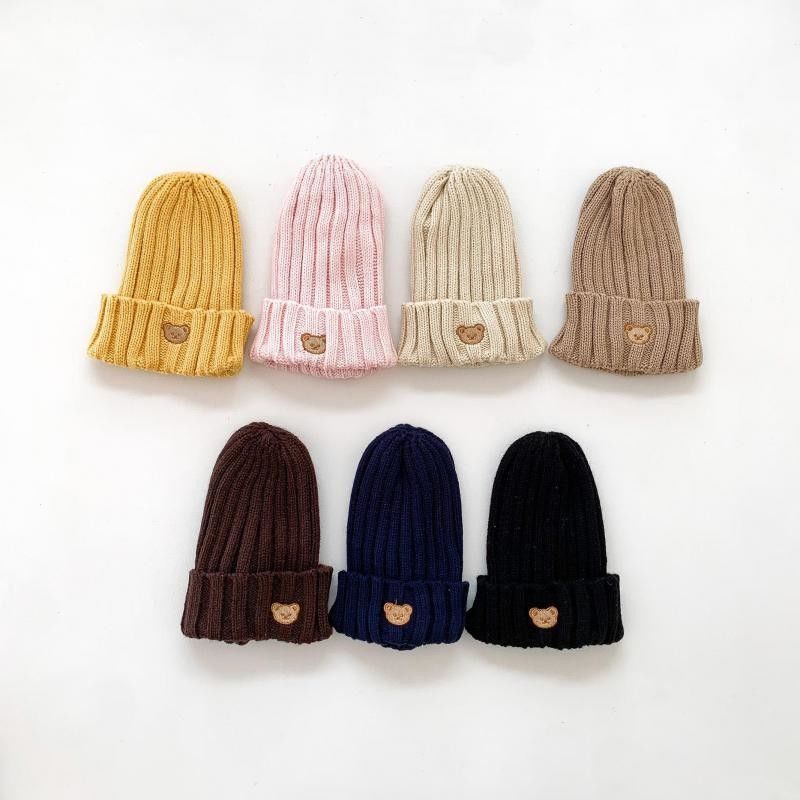 Autumn Winter Children Solid Color Knitted Hats for Kids Girls Boys 10x9.5cm Beanies