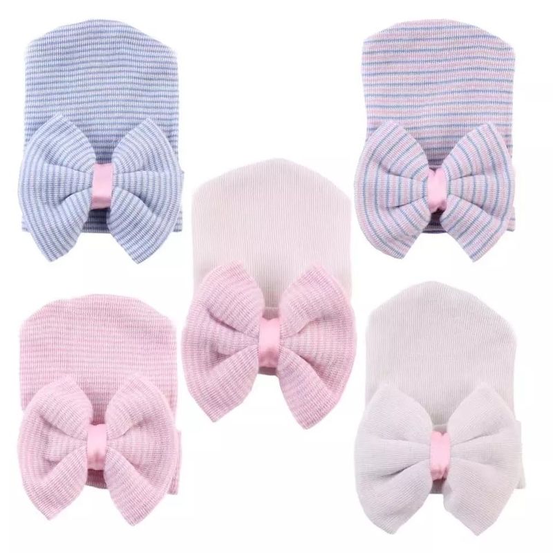 2022 Knitted Wool Baby Hat with Big Bow in Customized Color and Pattern Knitted