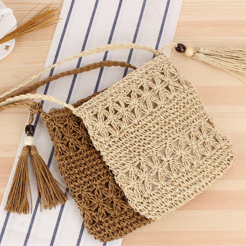 Custom Logo Accepted Women's Straw Crossbody Bucket Weave Straw Bags for Summer Beach