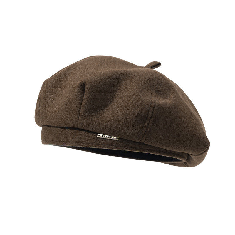 Korean Version of Autumn and Winter Woolen Metal Mark Beret for Children's Daily Life