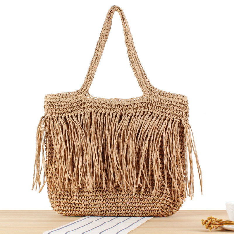 2024 Large Capacity Women Paper Straw Beach Tote Hand Bag With Tassel Newest Fashinable