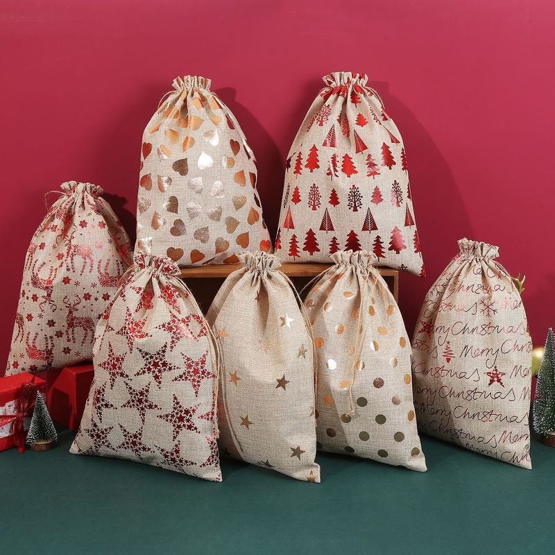 Eco-friendly Christmas Santa Sacks Drawstring Bag for Mini Gifts and Candy Packaging