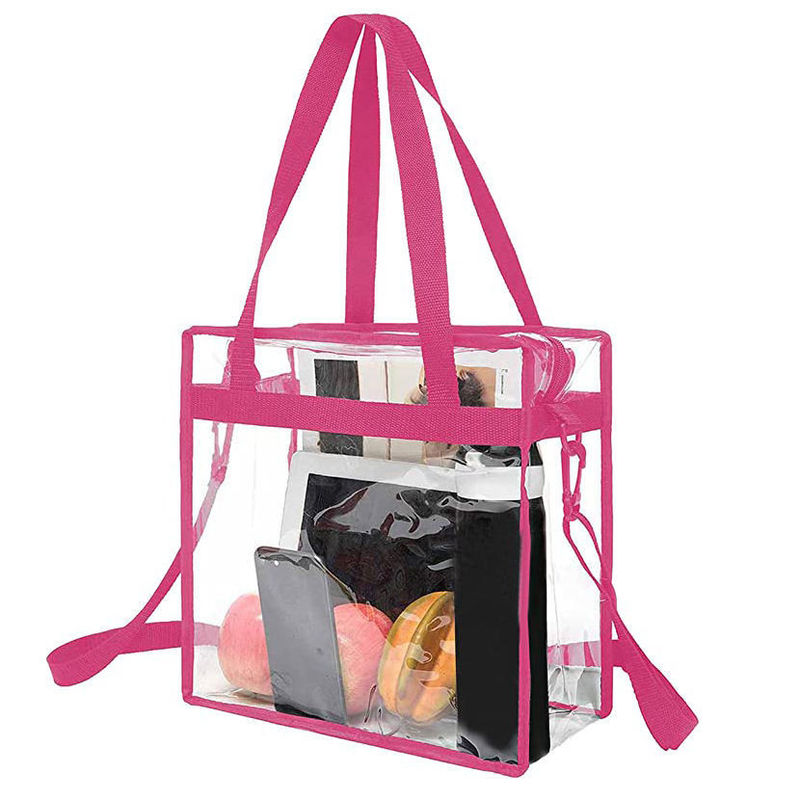 None Decoration Clear PVC Tote Bag with Zipper Closure and Adjustable Strap