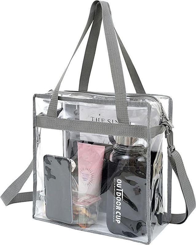 Women's Shopping Companion Clear PVC Tote Bag with Zipper Closure and Adjustable Strap