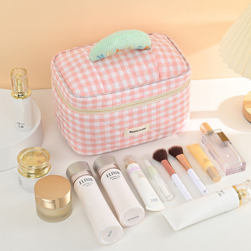 Large-capacity Lattice Portable color Storage Cosmetic Makeup Customized Printed Logo Bag