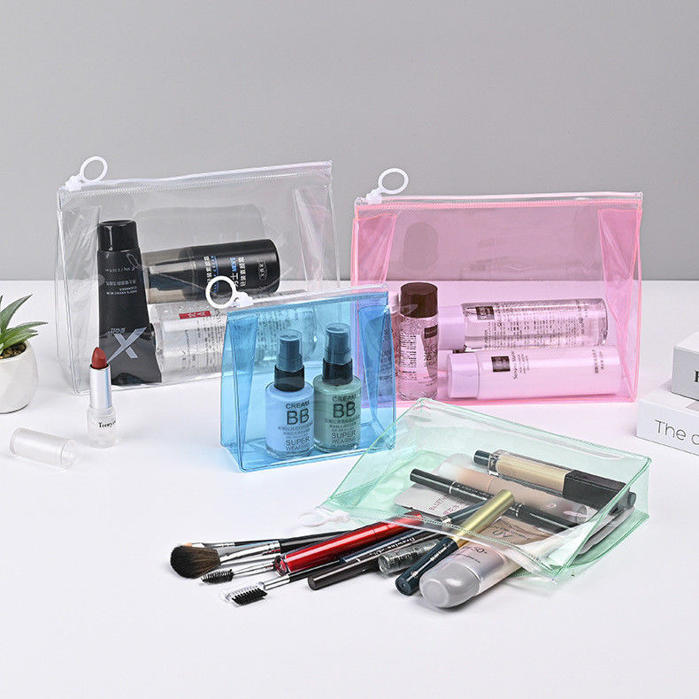 Low MOQ PVC Custom LOGO Pouch Travel Clear Zip Lock Cosmetic Bag with Customized Logo