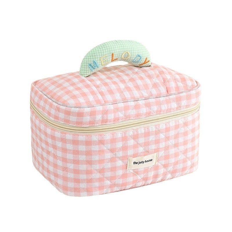 Custom Logo Macaron Colored Cotton Plaid Make-up Bag for Portable Travel and Storage
