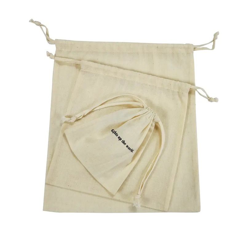 Customized Color Logo Printed Portable Cotton Canvas Double String Reusable Dust Handbag