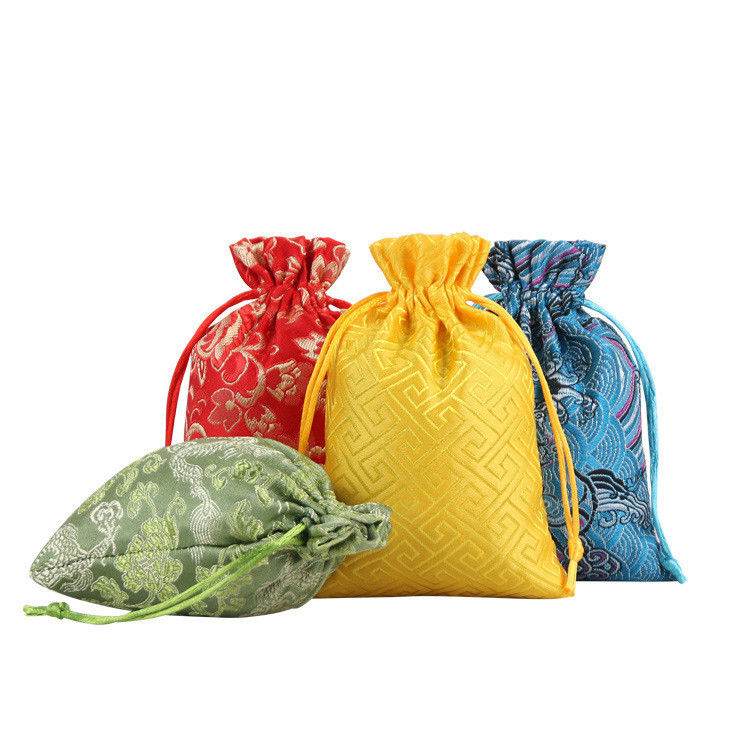 Customized Color Chinese Style Brocade Drawstring Bag for Customized Logo Jewelry Pouch