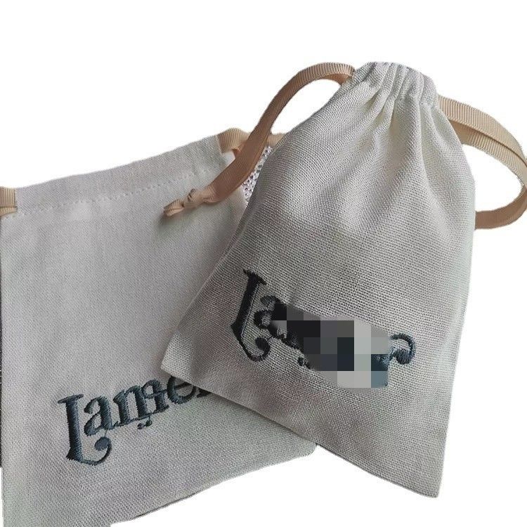 Custom Logo Linen Jute Drawstring Bag Perfect for Jewelry and Digital Storage Reusable