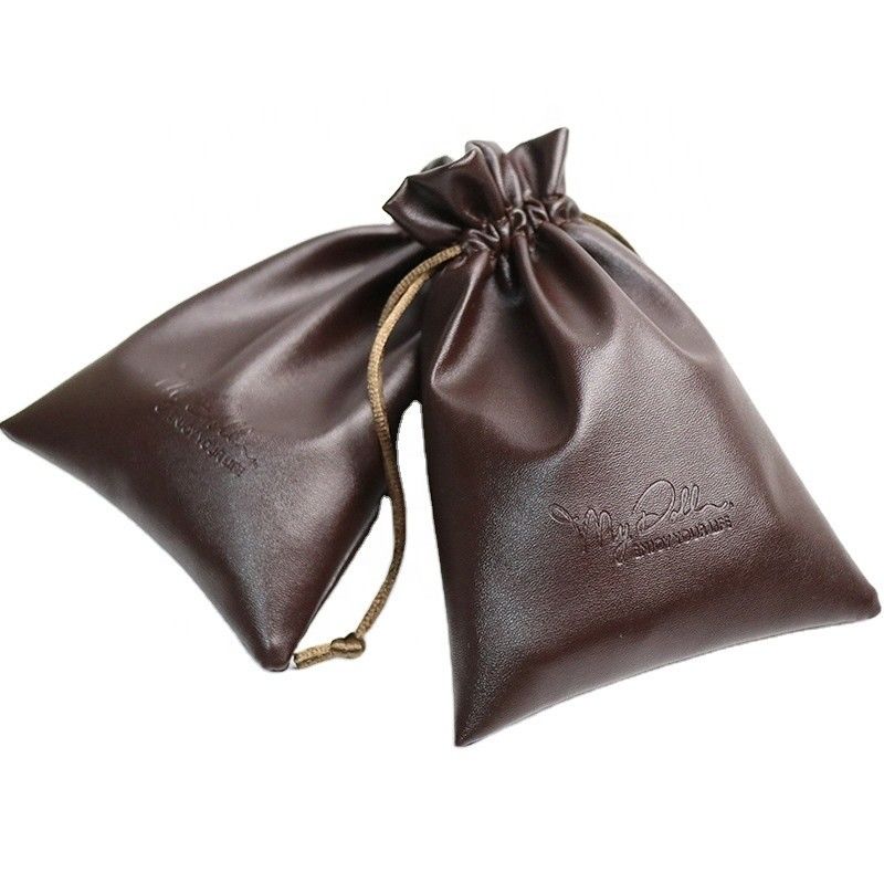 Medium Size Custom Logo PU Leather Jewelry Pouch Drawstring Bag for High Class Storage