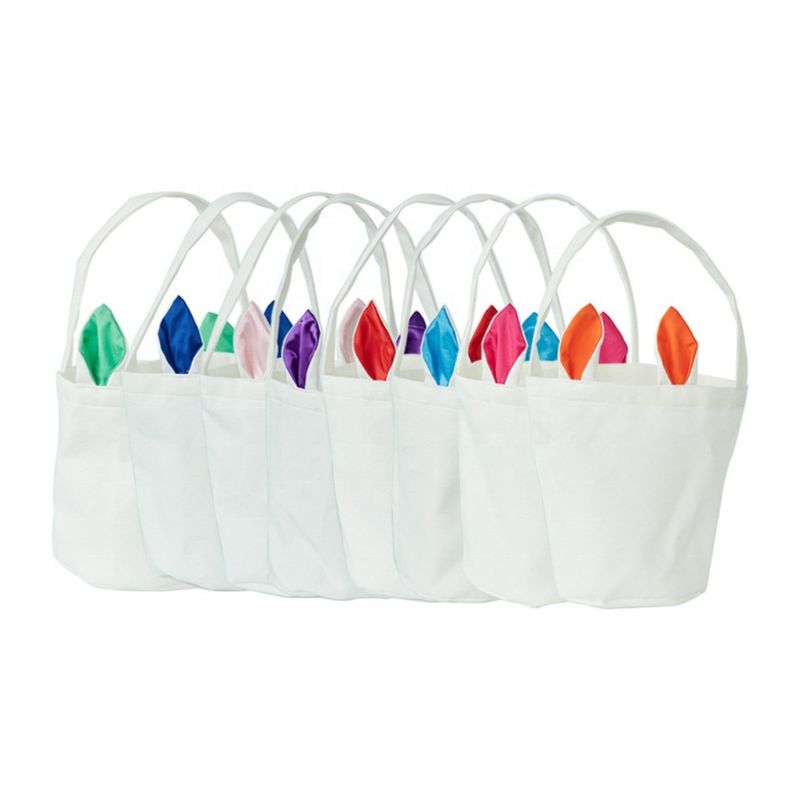 Custom Logo Linen Round Bottom Portable Rabbit Ear Easter Basket Bag with and Newest Style