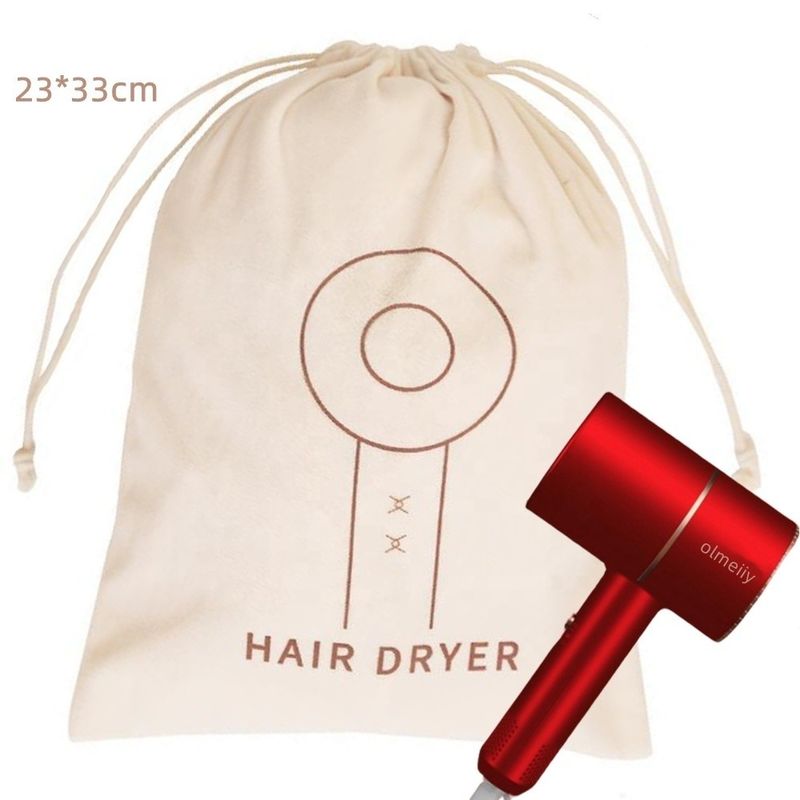 Custom Logo Print Suede Drawstring Bag for Protecting Hotel Hair Dryer from Dust