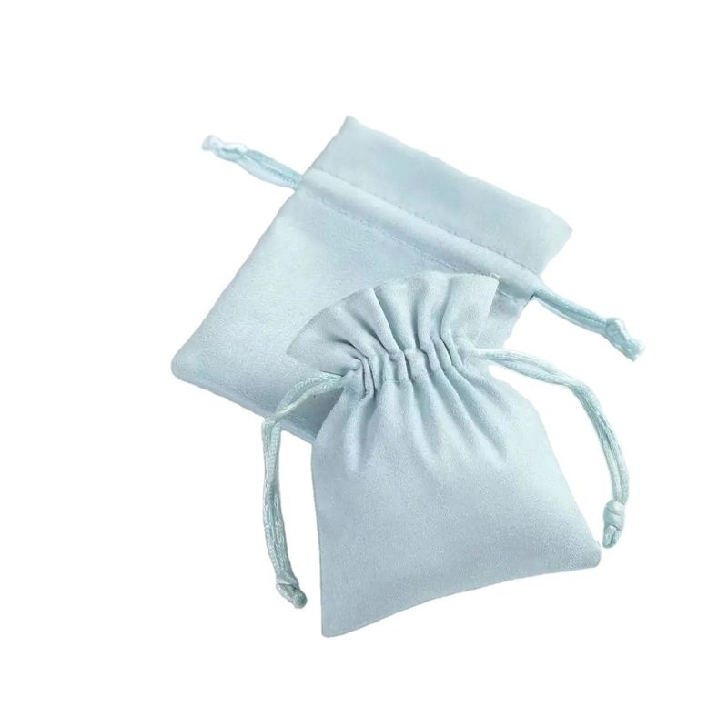 Acceptable OEM/ODM Custom Light Blue Velvet Drawstring Bag for Jewelry Organization