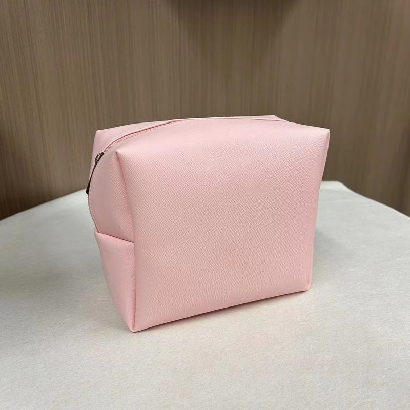 Print Pattern PU Waterproof Ziplock Cosmetic Bag Makeup Pouch in Custom Pink Candy Color