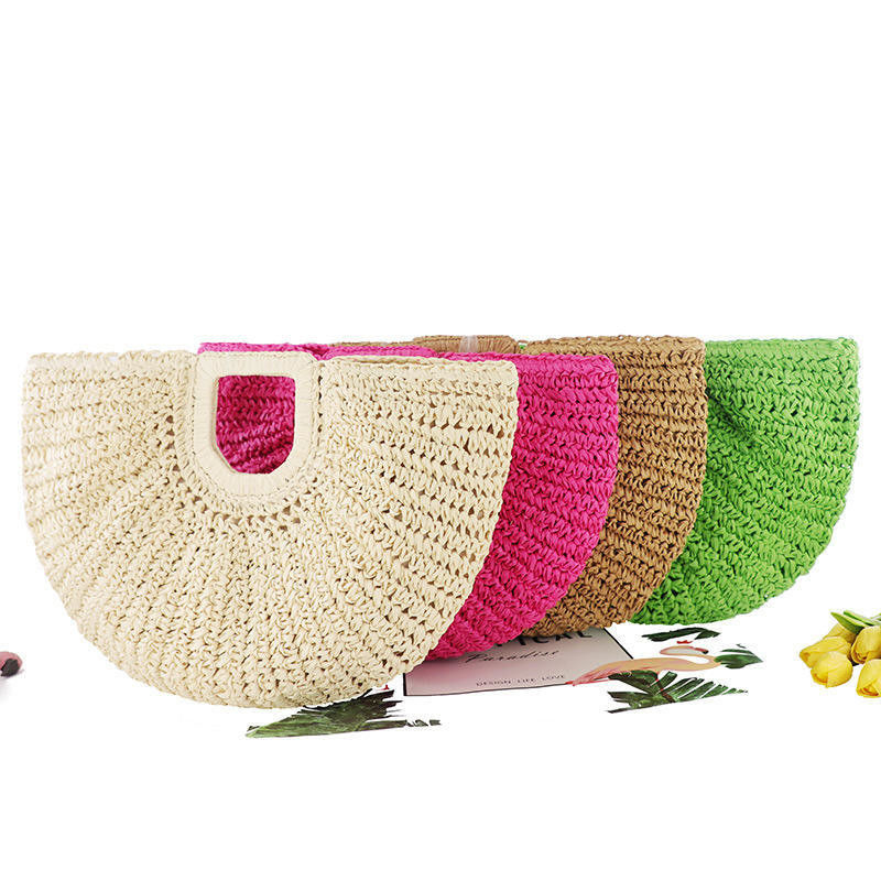 Half Moon Shaped Hand Woven Straw Tote Bag for Shopping in 2023 Fashion Summer Beach