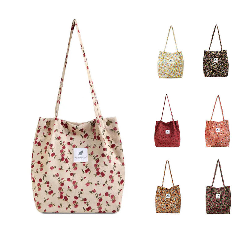 Open Closure Corduroy Tote Bag Perfect for Women's Office School Shopping and Travel Needs