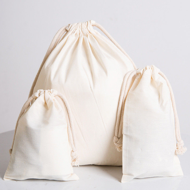 Natural Cotton Drawstring Dust Bag With Waterproof Cloth For School Bag Trolley Packaging