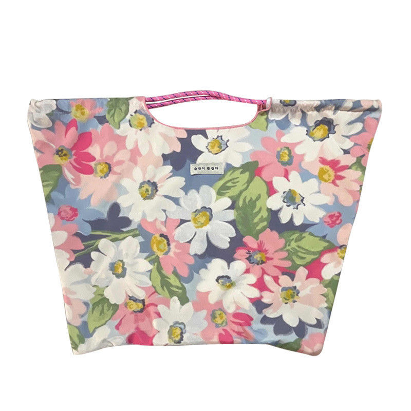 Polyester Lining Ins Large Capacity Floral Beach Canvas Bag for Eco-Friendly Shopping