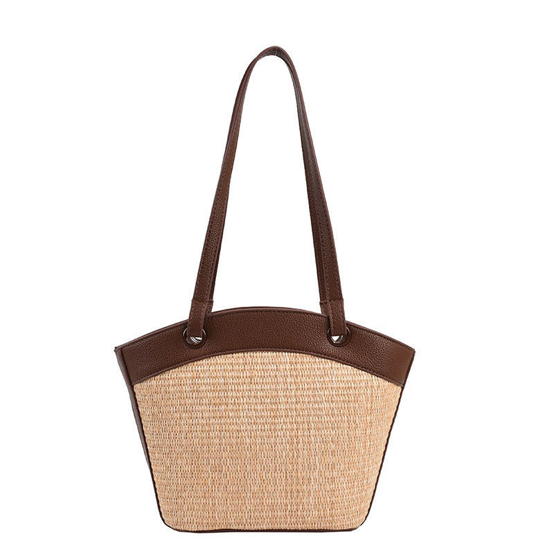 Vegetable Basket Straw Bag Open Closure French Retro Style Perfect for Beach Vacation