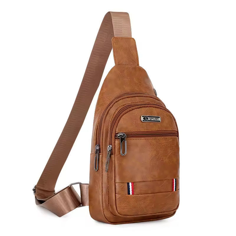 Customized Logo Fashion Men's PU Leather Business Chest Bags for Outdoor Travel
