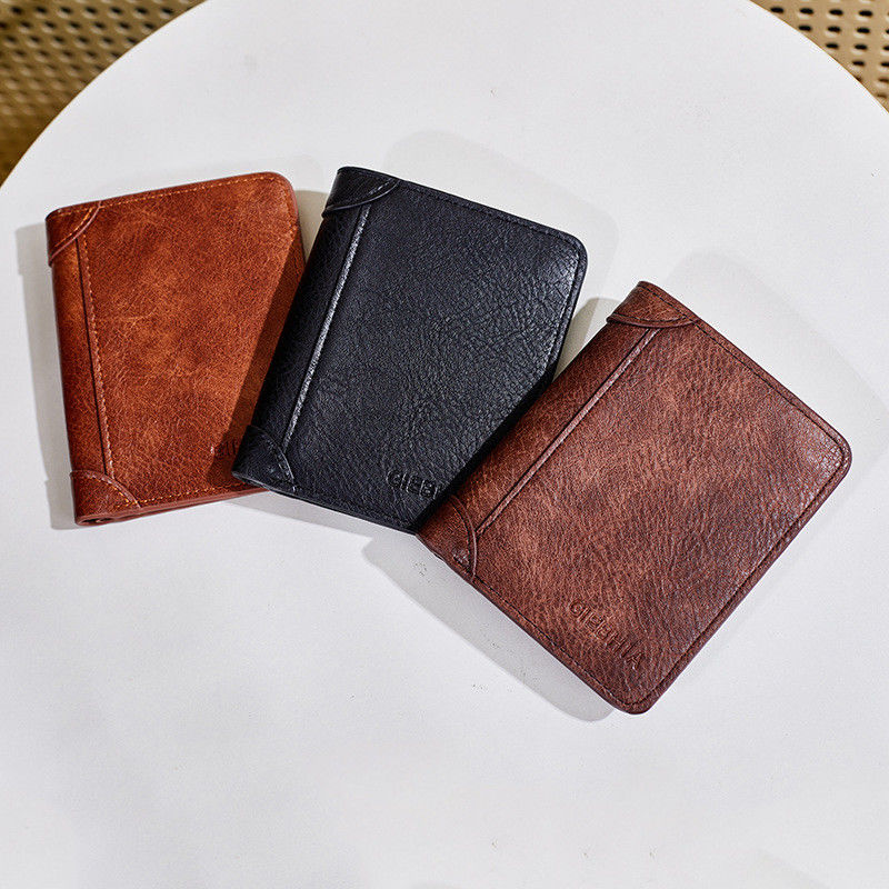 Full Grain Leather Wallet for Men Detachable Bifold Crazy Horse Wallet in Retro Brown