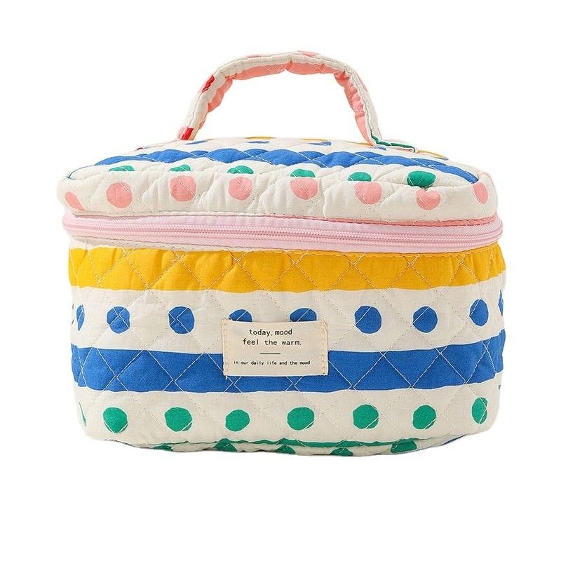 Floral Puffy Quilted Makeup Bag for Daily Life Ins Travel Student Tote Large Capacity