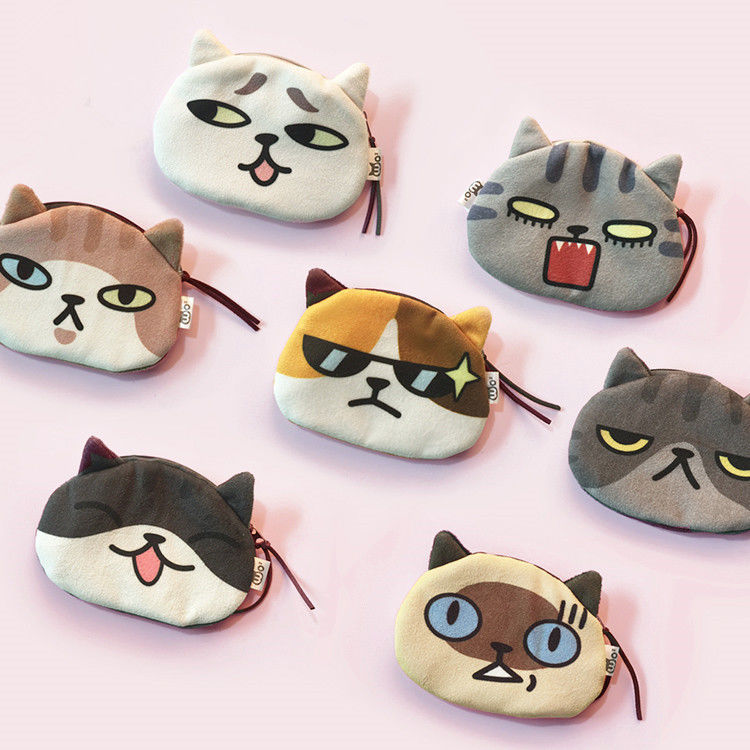 Unisex 3D Cat Coin Wallet Cute Mini Plush Purse Small Animal Shaped Bag with Linen Lining Material