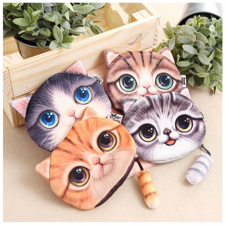 Customized Color Kids Wallet Little Girl Purses Coin Pouch Cartoon 3D Cat Zipper Kawaii Wallet Coin Purse