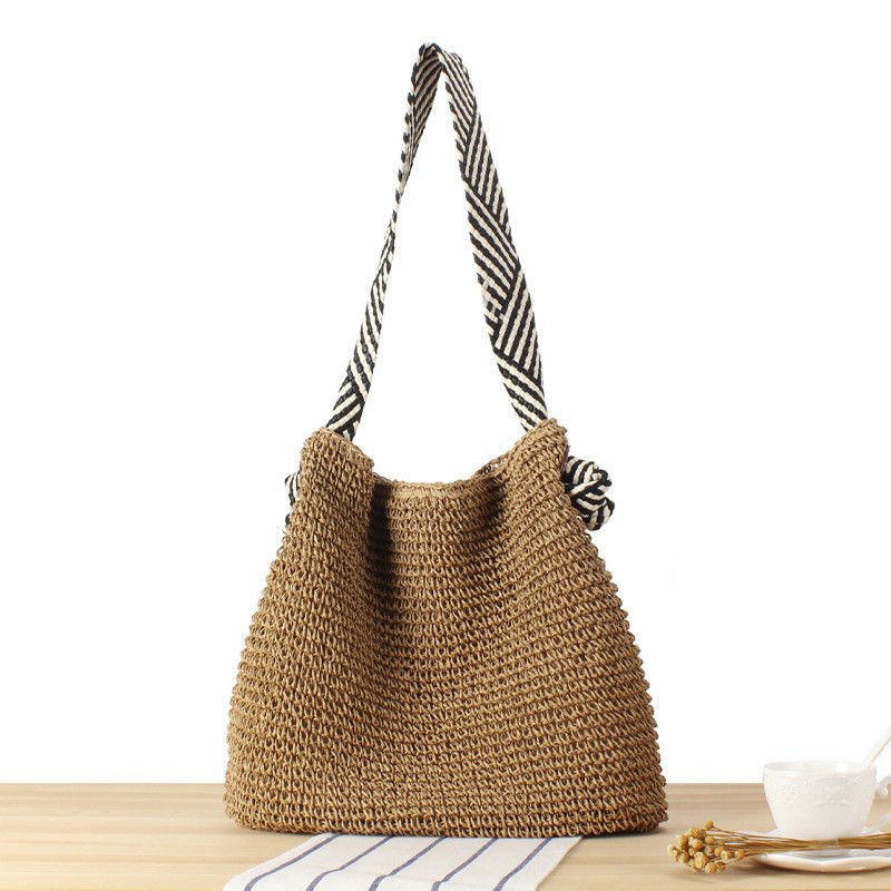 Korean Style Straw Braid Shoulder Bag for Women Beach Knotted Strap Summer Holiday
