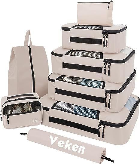 Custom Logo Accepted Unisex Travel Bags 8 Set Packing Cubes with Laundry Bag and Storage