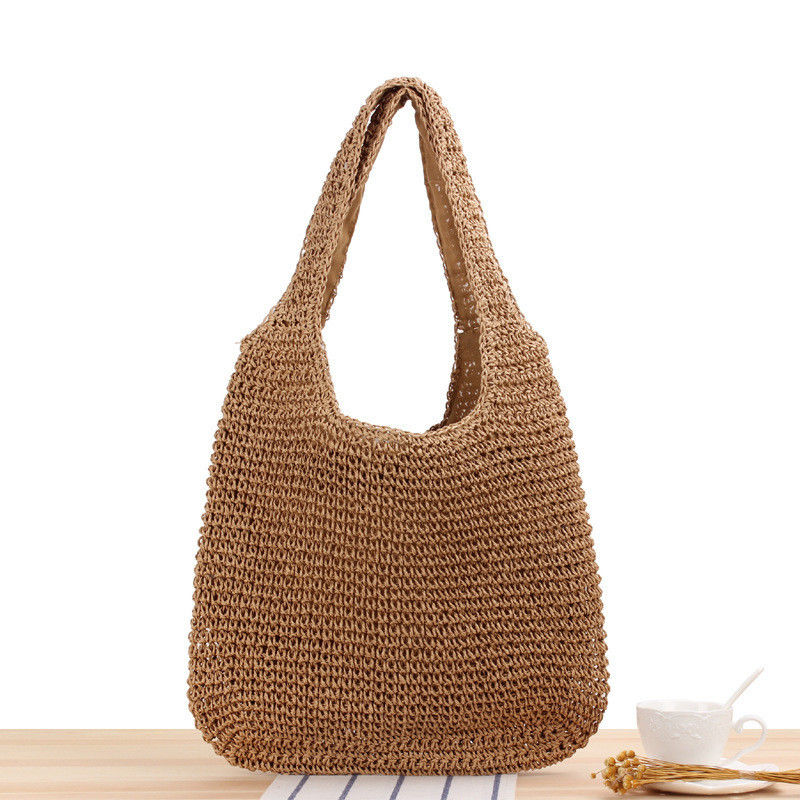 One-shoulder Hand Woven Straw Tote Bag for Women's Travel and Outgoing Beach Casual