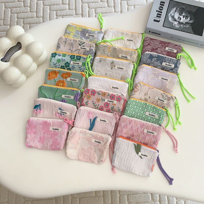 Travel Makeup Cosmetic Bag Case Custom Cotton Canvas Pouch Toiletry Floral Makeup Bag