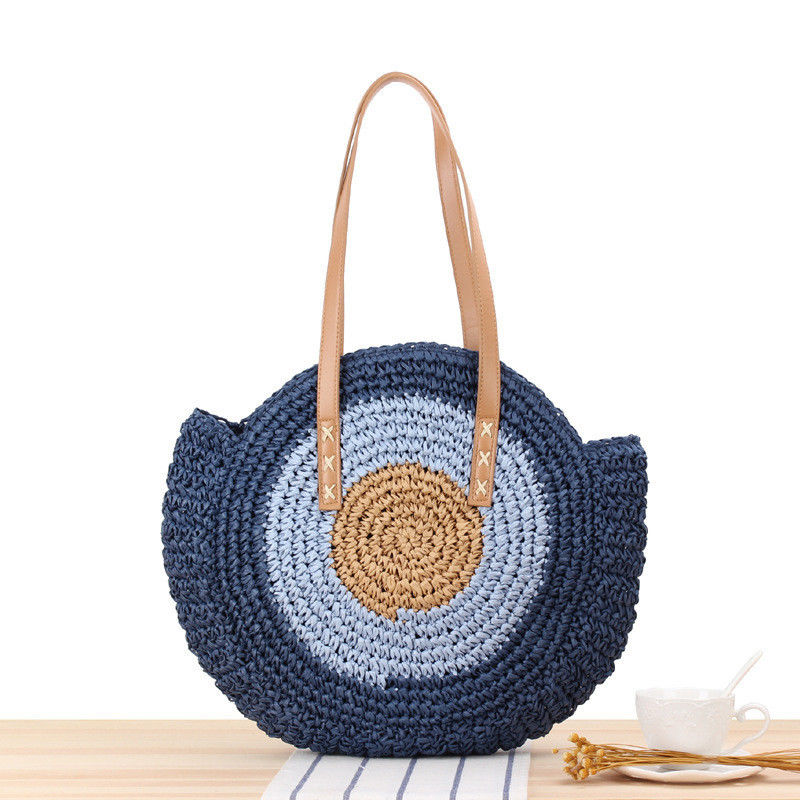 Summer Half Round Ethnic Style Saddle Straw Woven Beach Handmade Rattan Bag for Unisex