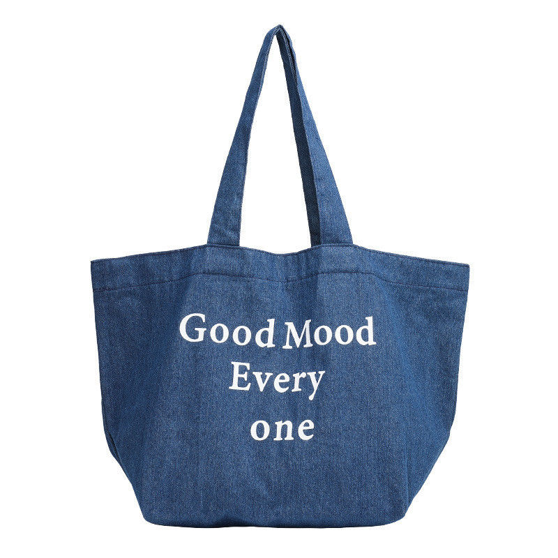 All Seasons Vintage Denim Letter Tote Bag Customized for Large Capacity and More