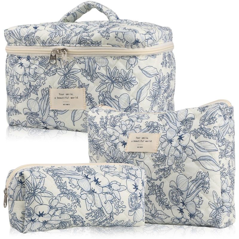 Lightweight Blue Gingham Makeup Pouch Newest Fashinable Style for Women's Travel Needs