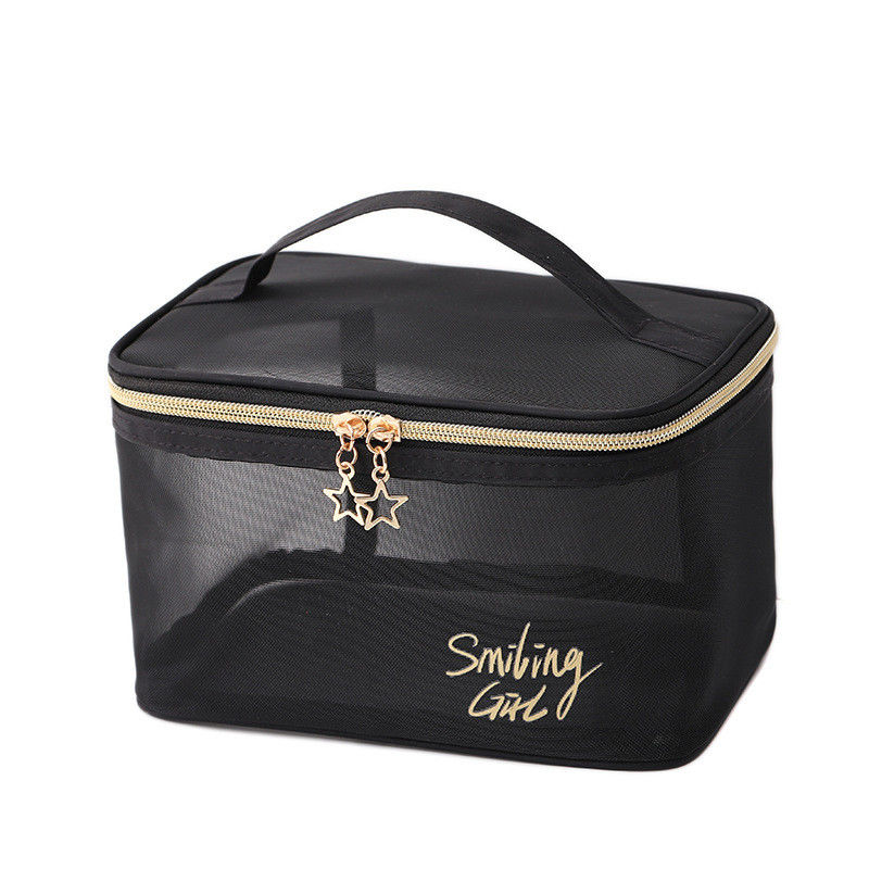 Zipper Closure Black Mesh Makeup Tools Organizer Beauty Cosmetic Bag for Beauty Lovers