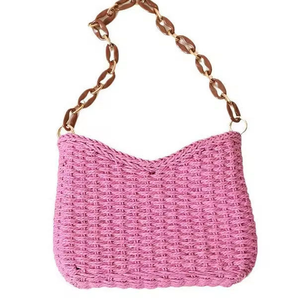 2024 Small Fresh Purple Straw Bag Woven Handmade for Seaside Resort Beach Solid Color