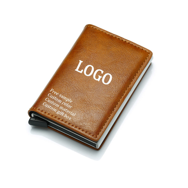 Customized Color Pop Up PU Leather Metal Wallet Blocking Automatic Aluminium Credit Card Holder Custom